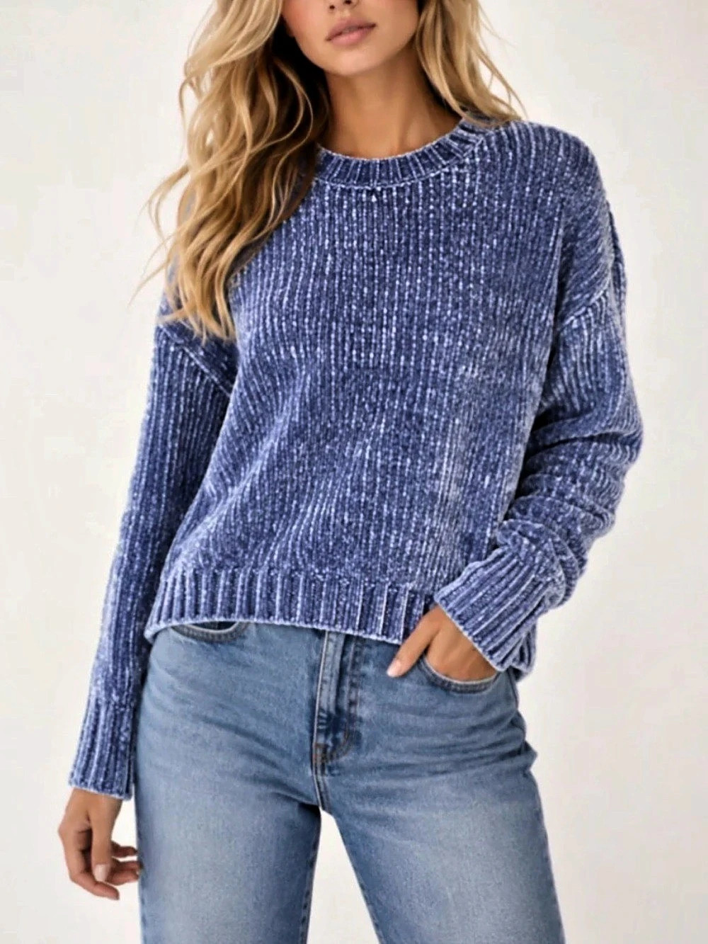 Cynthia Rowley Chenille Knit Pullover Sweater Blue